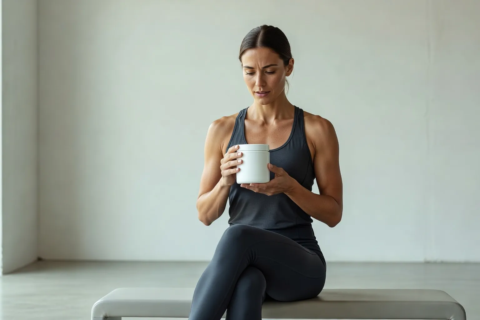 Sportive consultant des informations sur un complément alimentaire