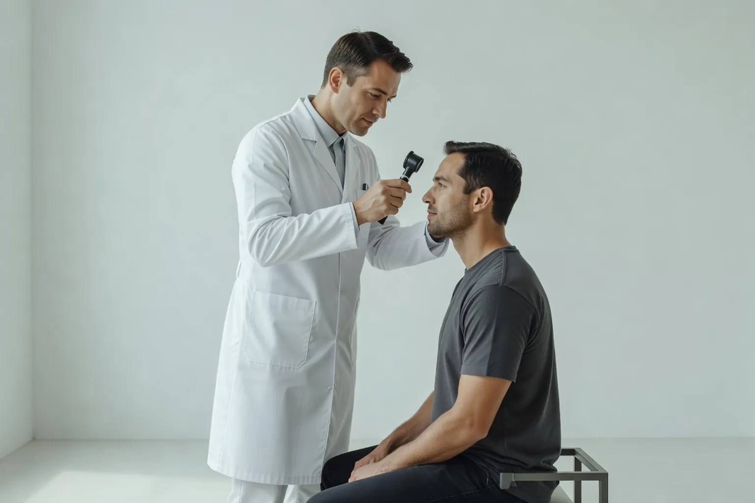 Homme consultant un dermatologue pour un examen du cuir chevelu