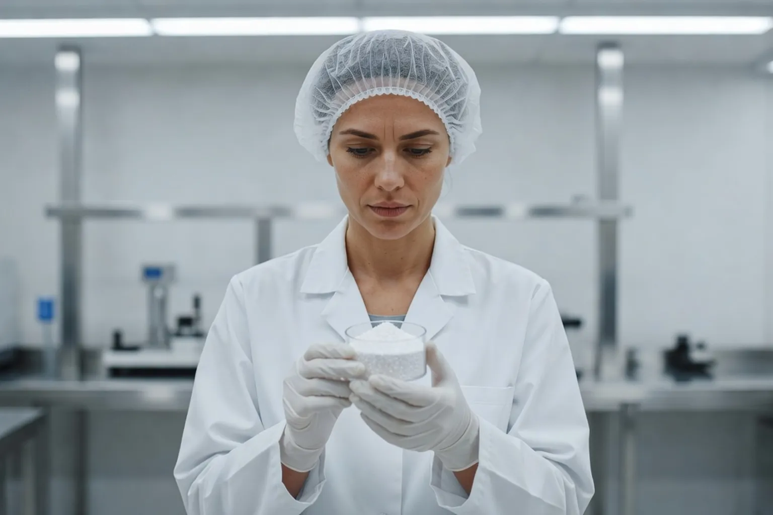 Contrôle qualité de poudre blanche dans un laboratoire industriel