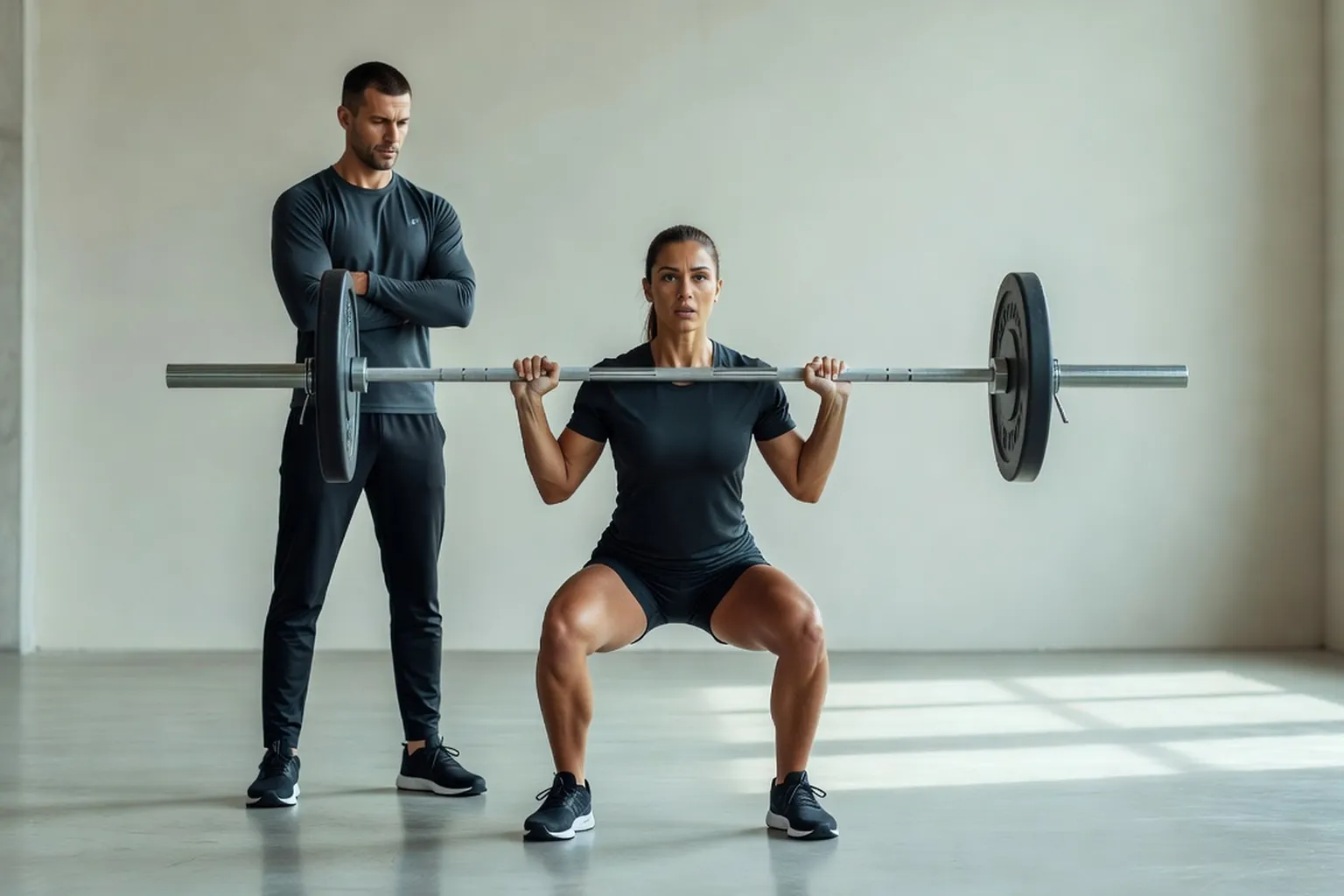 Coach supervisant une athlète lors d'un exercice de force en salle