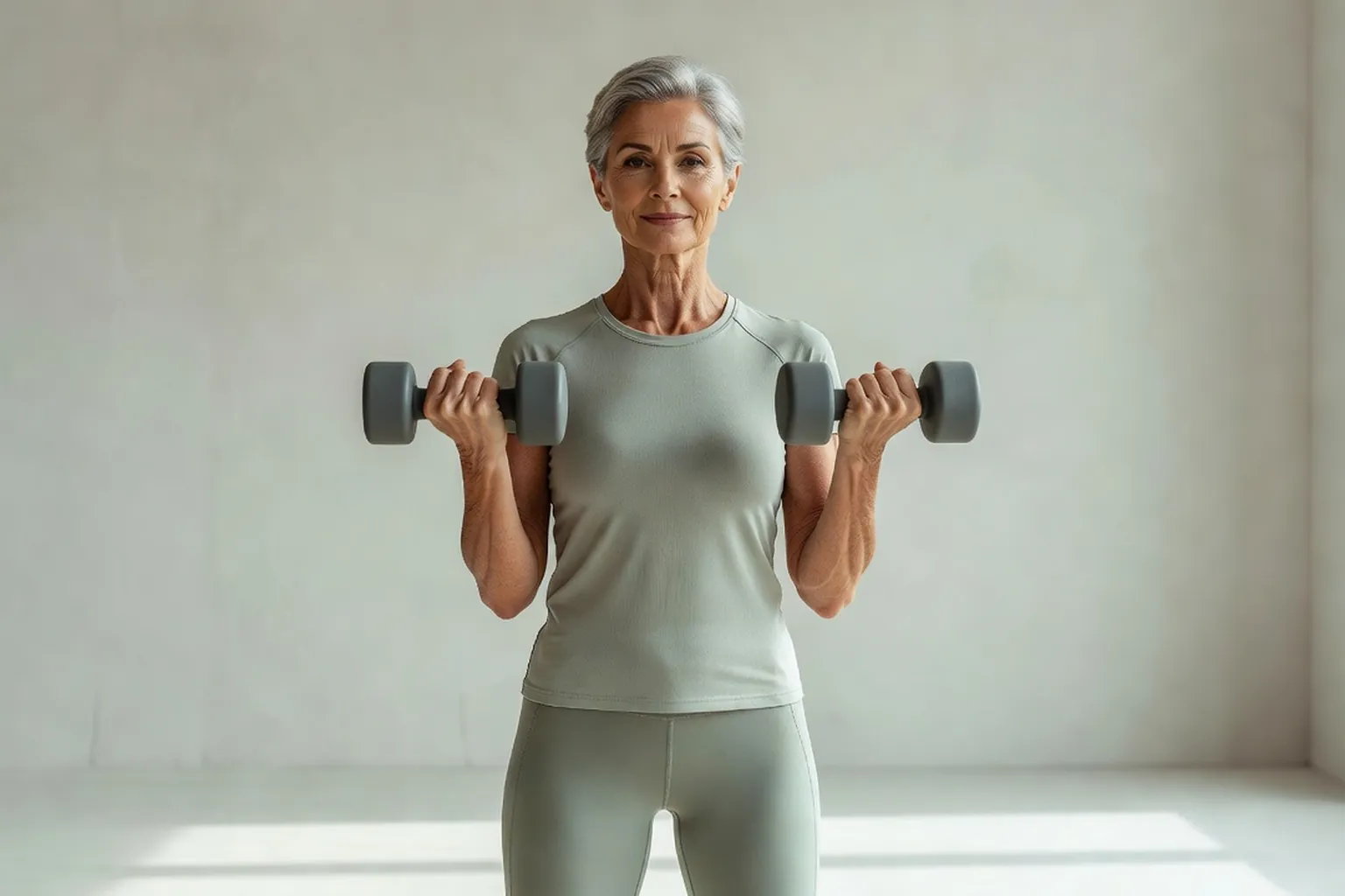 Femme pratiquant la musculation avec des haltères légers
